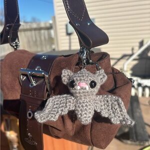 Handmade Grey Crochet Bat Keychain / Bag Charm